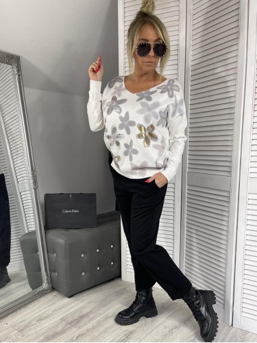 SWETER ITALY FLOWERS GREY