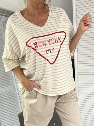 BLUZKA OVERSIZE PASKI NEW YORK BEIGE