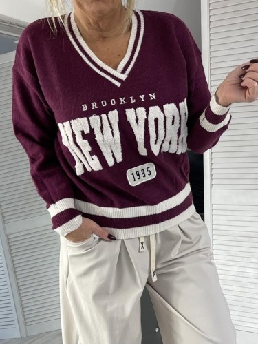 SWETER NEW YORK BURGUND