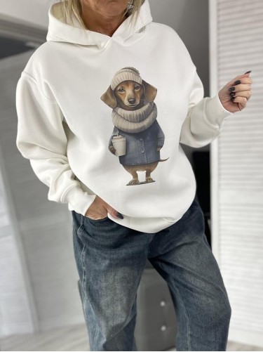 BLUZA OCIEPLANA KAPTUR DOG ŚMIETANA