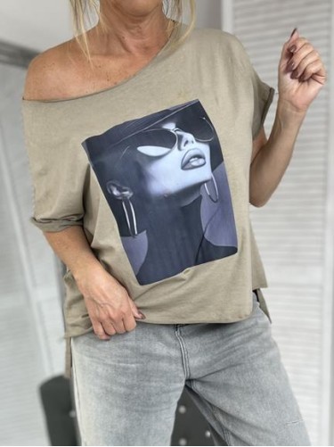 BLUZKA STYL DEKATYZ CIEMNY BEIGE