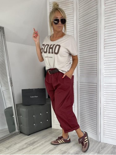 SPODNIE ITALY BELLA PASEK BORDO