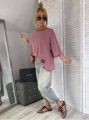 BLUZKA ITALY DEKATYZ PASKI WIŚNIA