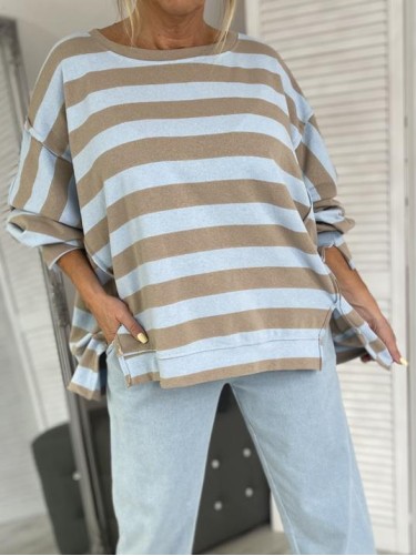 BLUZA AZZARA PASKI FANGO&BŁĘKIT+SIZE