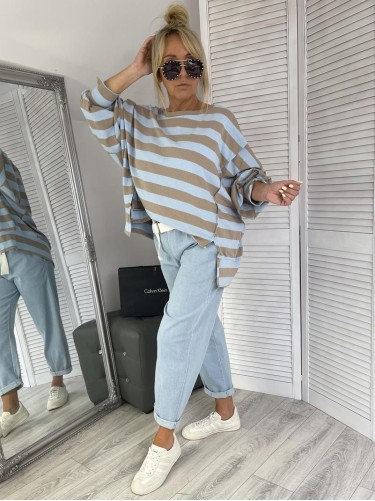 BLUZA AZZARA PASKI FANGO&BŁĘKIT+SIZE