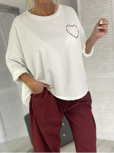 BLUZKA MUJEA OVERSIZE WHITE&BORDO+SIZE