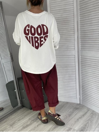 BLUZKA MUJEA OVERSIZE WHITE&BORDO+SIZE