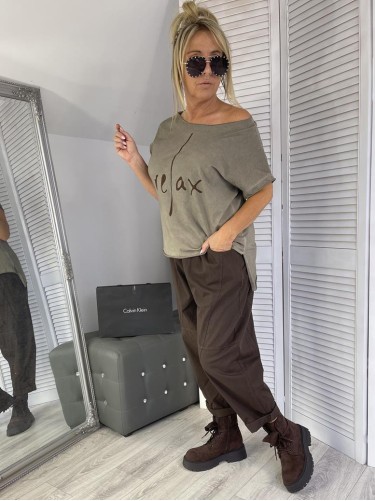 BLUZKA RELAX DEKATYZ CIEMNY BEIGE