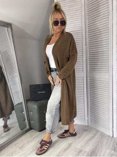 KARDIGAN SWETER CLASSIC CIEMNY CAMEL