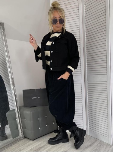 BLUZA ITALY PASY BLACK&EKRU