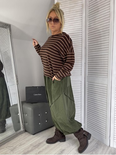 BLUZKA PASKI OVERSIZE BRONZE&BEIGE