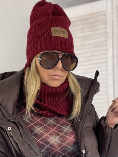 KOMPLET CZAPKA & KOMIN BORDO