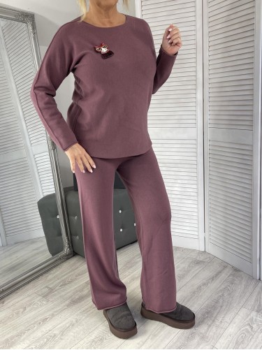 KOMPLET DRES ITALY DZIANINA JAGODA