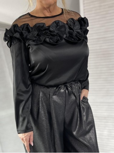 BLUZKA SATYNA & TIUL BLACK