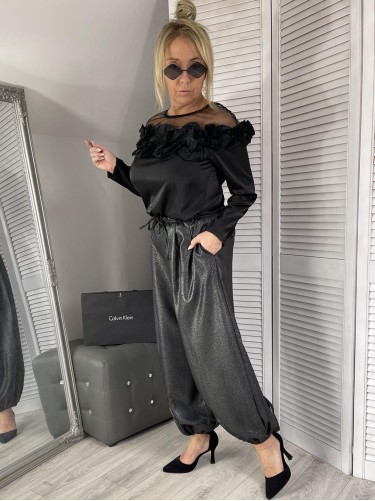 BLUZKA SATYNA & TIUL BLACK