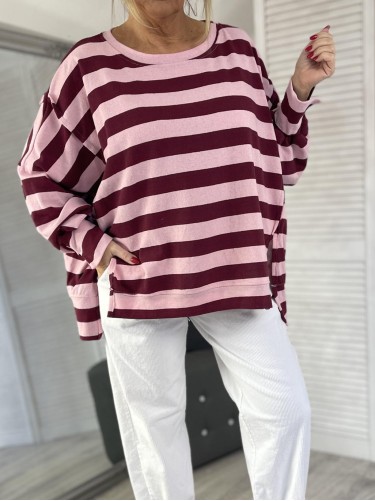 BLUZA AZZARA PASKI BORDO&PINK+SIZE
