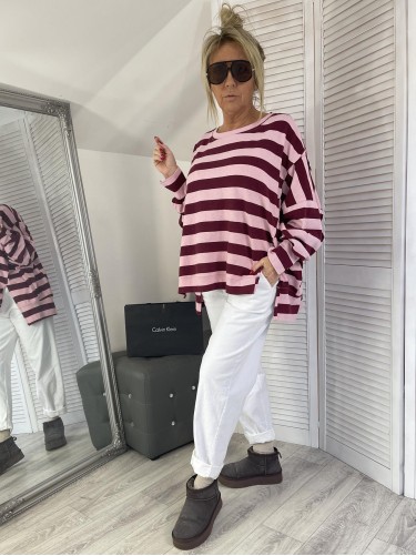 BLUZA AZZARA PASKI BORDO&PINK+SIZE