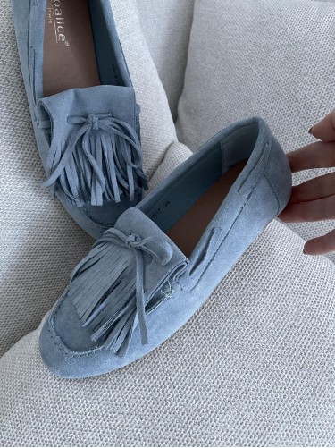 MOKASYNY FRĘDZLE EKO-ZAMSZ BLUE