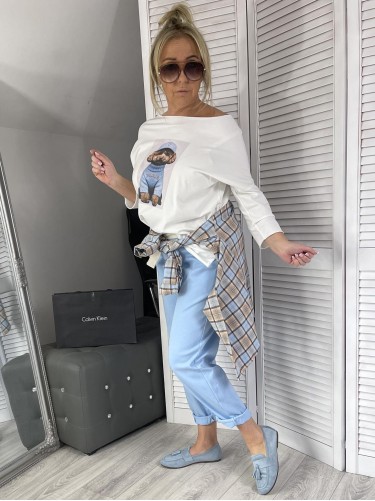 SPODNIE LIVANS&PASEK ITALY BŁĘKIT