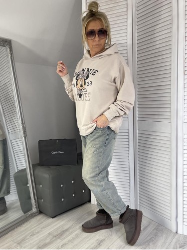 BLUZA OVERSIZE MOUSE KAPTUR BEIGE