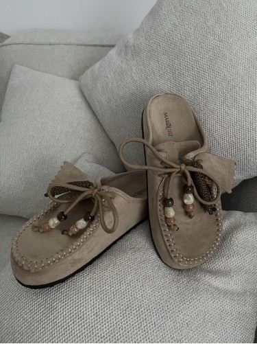 MULE KLAPKI,CHODAKI EKO-ZAMSZ BEIGE