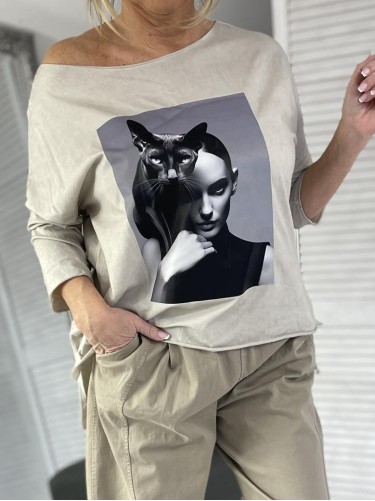 BLUZKA DEKATYZ STYLE CAT BEIGE