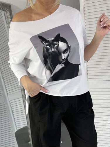 BLUZKA DEKATYZ STYLE CAT WHITE