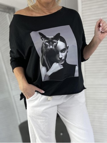 BLUZKA DEKATYZ STYLE CAT BLACK