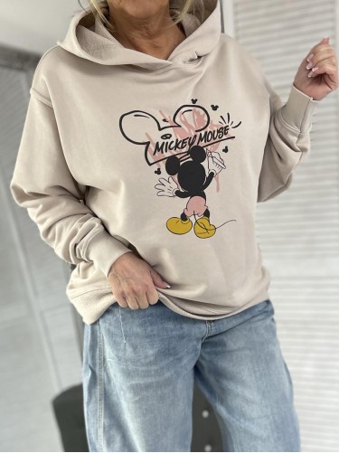 BLUZA OVERSIZE MOUSE KAPTUR BEIGE