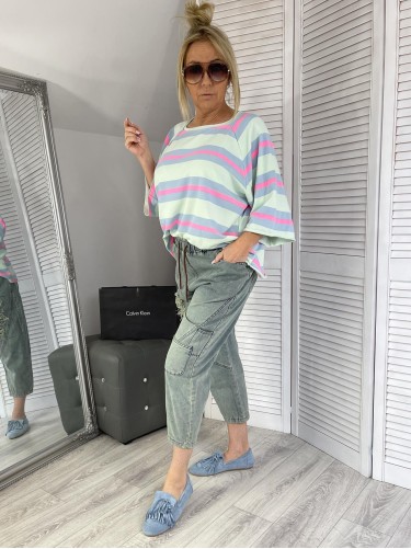 BLUZKA PASKI MUMU MIĘTA & BLUE