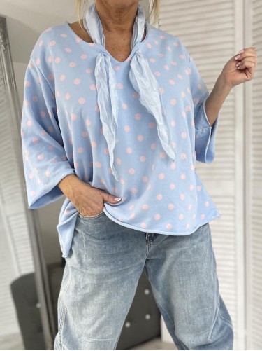 BLUZKA ITALY MUJEA GROSZKI BŁĘKIT +SIZE