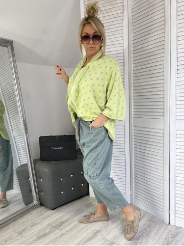 BLUZKA ITALY MUJEA GROSZKI LIMONKA+SIZE