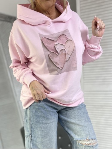 BLUZA OVERSIZE HEART KAPTUR PINK