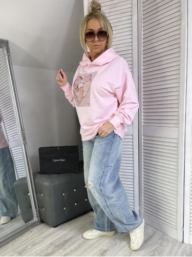 BLUZA OVERSIZE HEART KAPTUR PINK