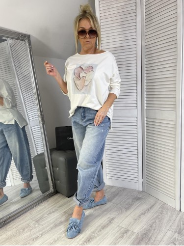 BLUZKA LASER HEART BLUE EKRU