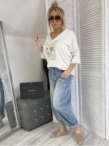 BLUZKA OVERSIZE BICYKLE BLUE&EKRU+SIZE