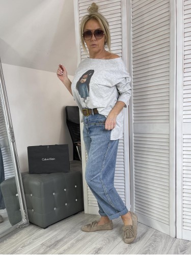 SPODNIE JEANS BANANA FIT BLUE