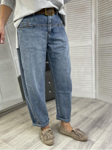 SPODNIE JEANS BANANA FIT BLUE