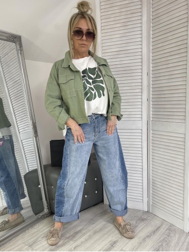 BLUZKA LASER GREEN LEAVES EKRU