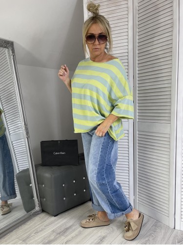 BLUZKA MUMU PASKI LIMONKA&BLUE