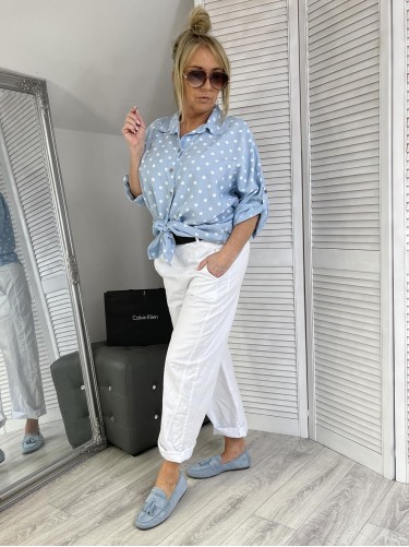 KOSZULA ITALY GROSZKI BŁĘKIT