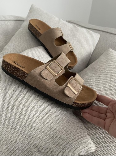 KLAPKI CHODAKI STYL EKO-ZAMSZ BEIGE