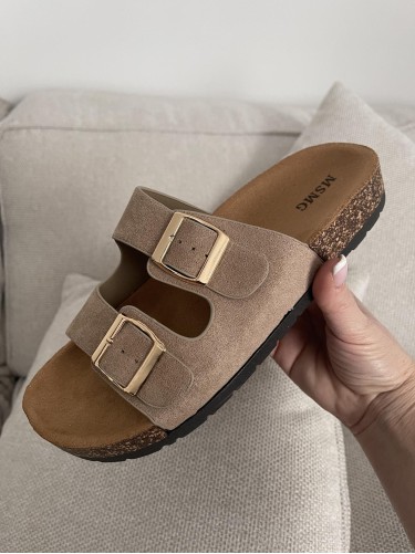 KLAPKI CHODAKI STYL EKO-ZAMSZ BEIGE