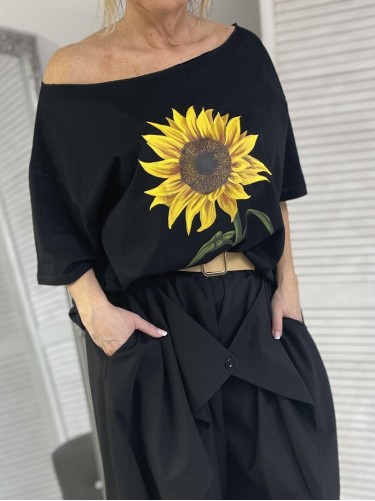 BLUZKA OVERSIZE SŁONECZNIK BLACK + SIZE