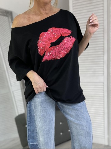 BLUZKA OVERSIZE KISS BLACK + SIZE