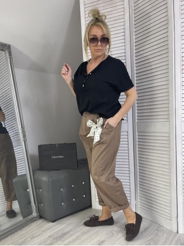 SPODNIE ITALY ZAWIESZKA MOCCA