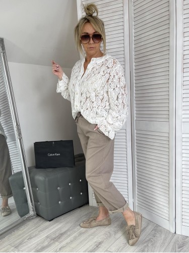 BLUZKA ROZPINANA KORONKA EKRU