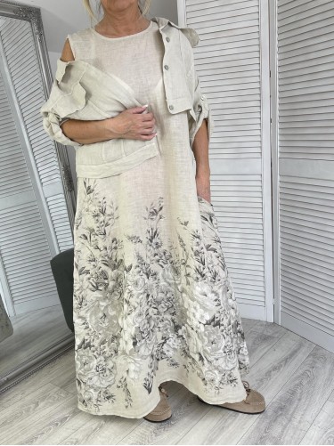 KOMPLET LEN SUKIENKA&KURTKA BEIGE