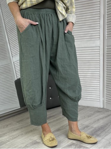 SPODNIE ITALY LILI LEN GREEN