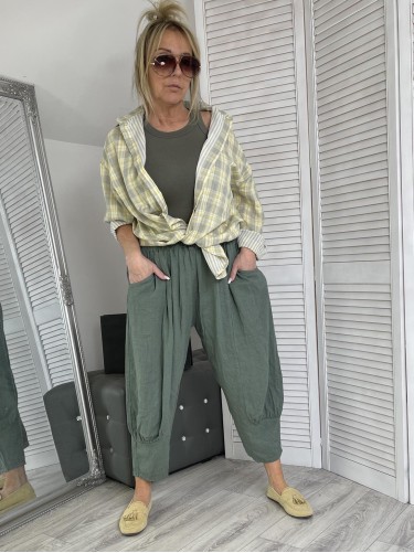 SPODNIE ITALY LILI LEN GREEN